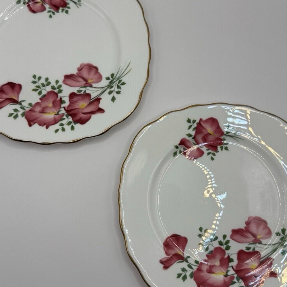 Vintage Bone China Bread And Butter Plates  | Pink Flowers | Set Of 2 | England